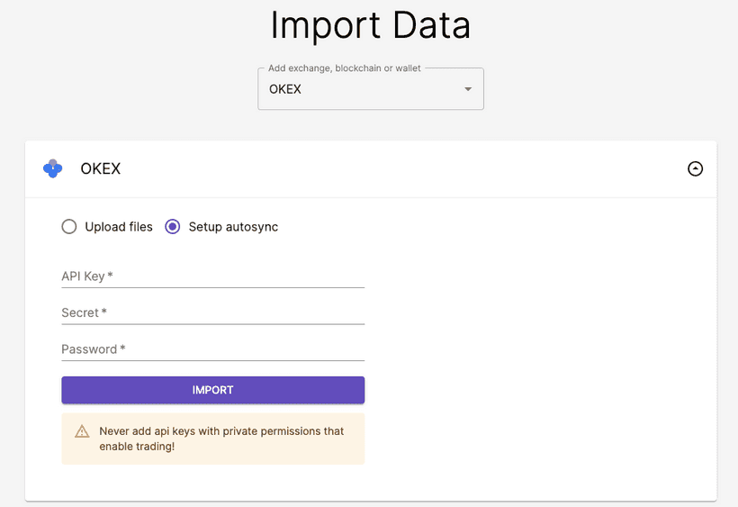 OKEX import your API
