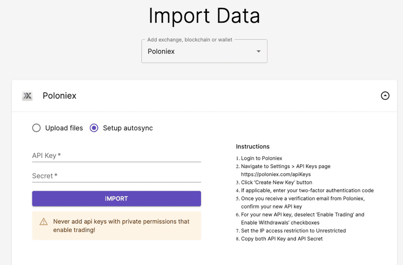 Import Your Poloniex API