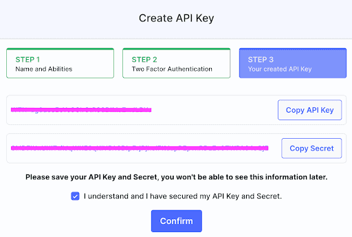 Copy API Key and Secret