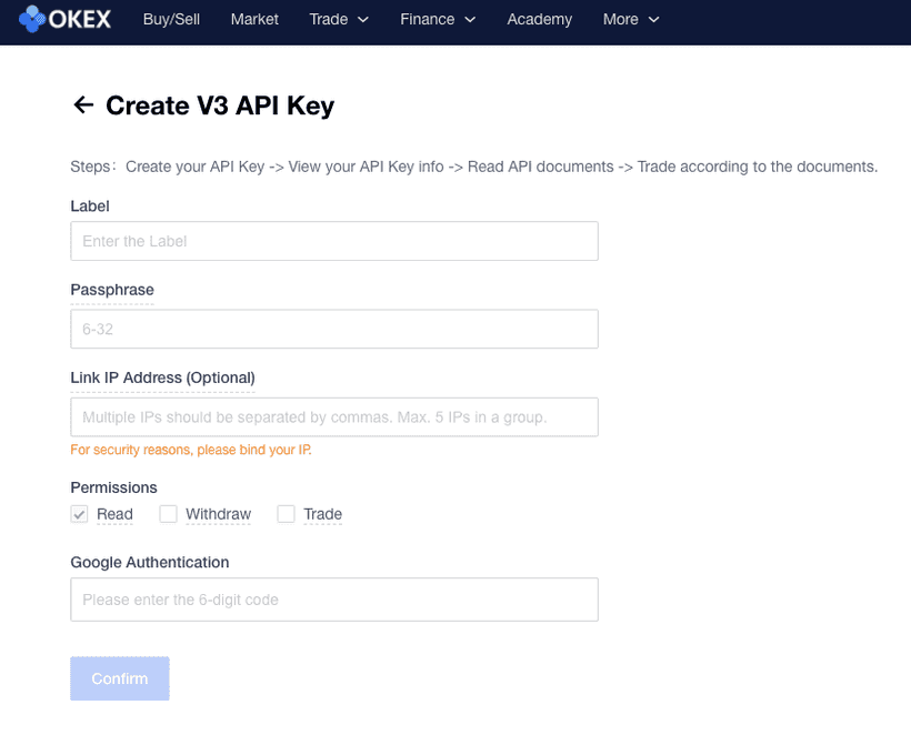 OKEX creating an API