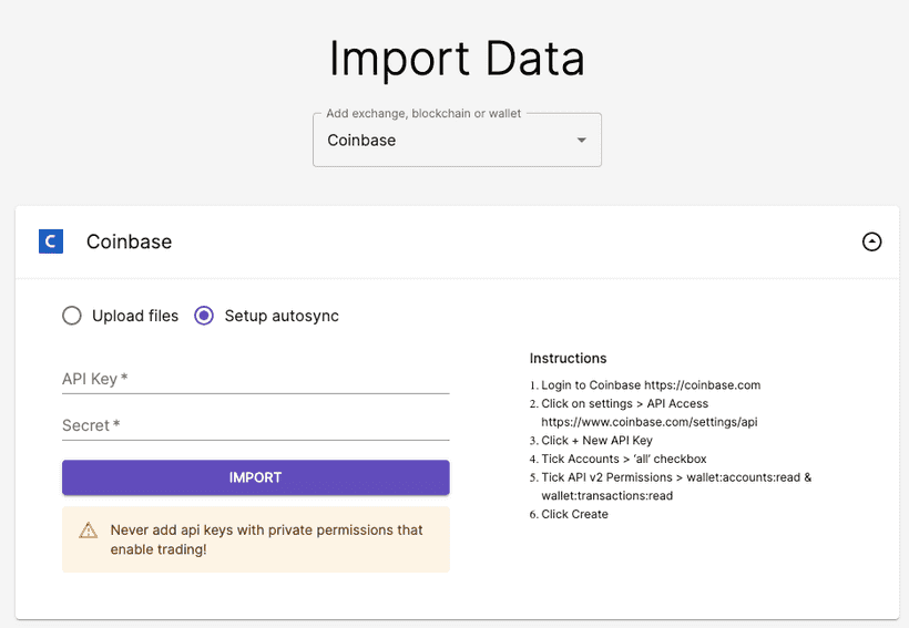 Import Coinbase API